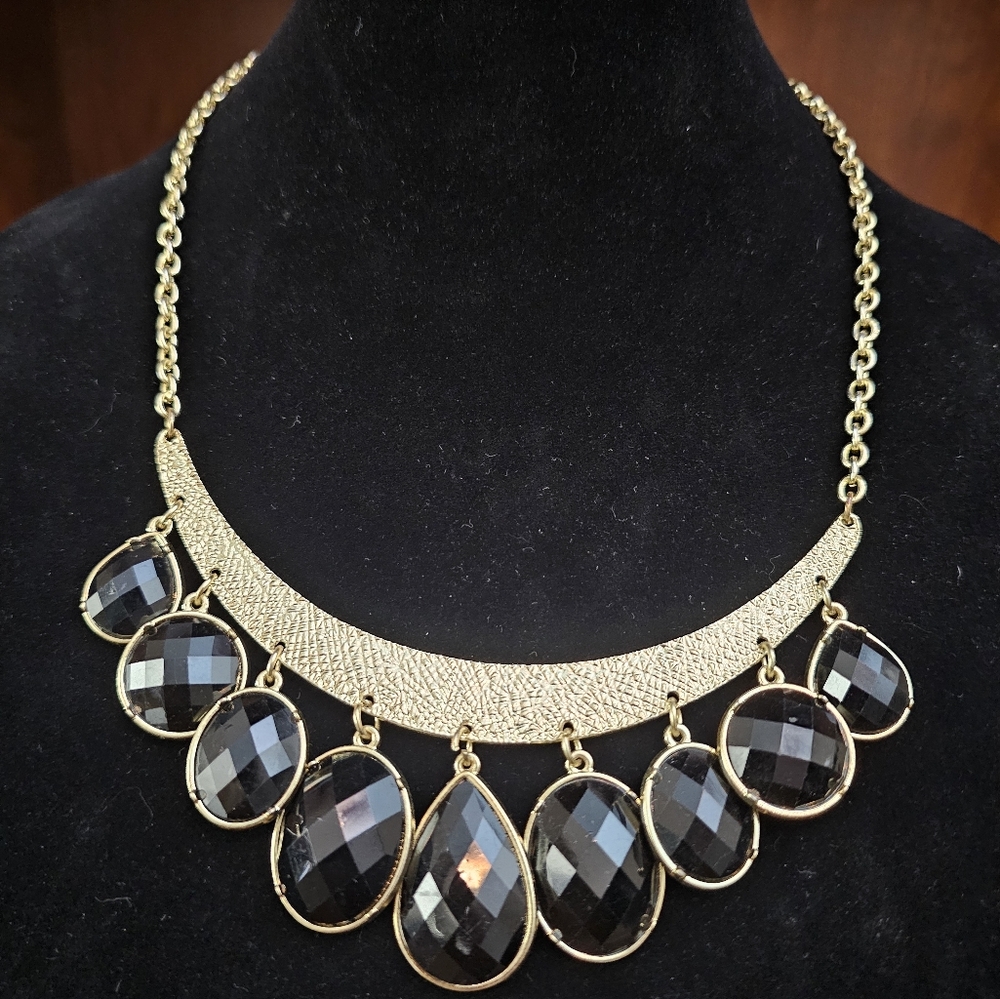 New York & Company Gold Tone and Black Statement Necklace